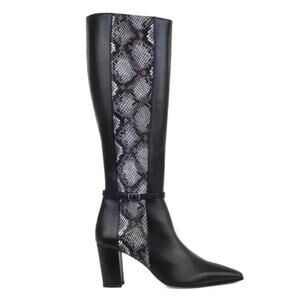 AMALFI Istria Black Chantal Snake Skin Tall Heeled Moto Riding Boots Italy 7.5M